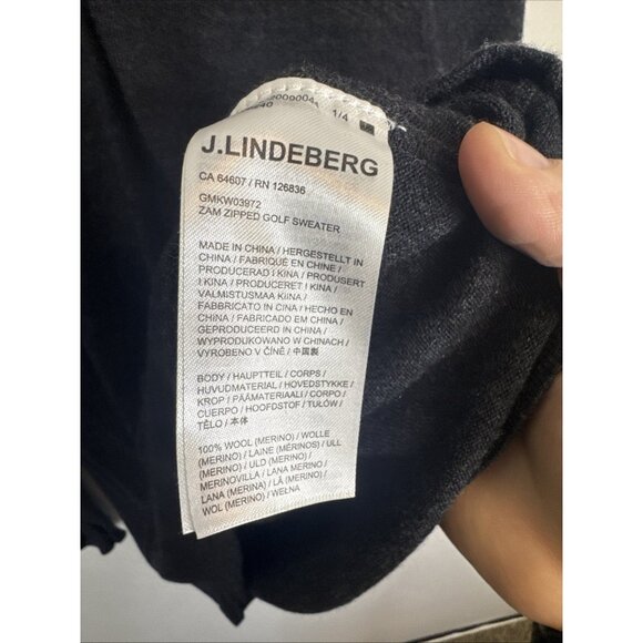 J.Lindeberg 100% Merino Wool Quarter Zip Golf Sweater XL Charcoal Gray Black - Picture 5 of 5